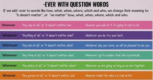 Whatever Whichever Whenever Wherever However Whoever 7 E S L Learn English English Writing Learn English For Free