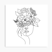 (step 9) draw a curved line above the nose. Flower In Woman Head Vector Line Illustration Line Drawing One Line Nature Face Nature Cosmetics Fl Abstract Floral Art Line Art Drawings Drawing Artwork