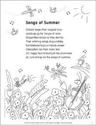 Songs Of Summer Poem And Activities Printable Worksheet Summer Poems Kids Poems Nature Poems For Kids