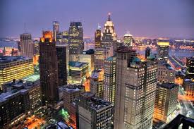 The Skyline Of The City Of Detroit From Up High Sunset American Cities Skyline Detroit Airport