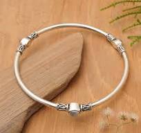 Silver 925 Bangle Bracelet with Rainbow Moonstone (large), 'Harmony of  Three'