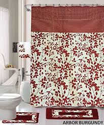 A room (as in a residence) containing a bathtub or shower and usually a washbasin and toilet. Buy 18 Piece Bath Rug Set Burgundy Holiday Red Leave Print Bathroom Rugs Shower Curtain Rings And Towels Sets Arbor Online At Low Prices In India Amazon In