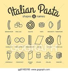Vector Clipart Italian Pasta Shapes And Names Collection