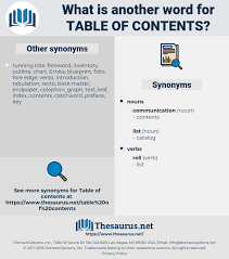 Synonyms For Table Of Contents Thesaurus Net