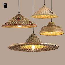 Bamboo Wicker Rattan Hat Pendant Light Fixture Rustic Asian Country Ceiling Lamp Soleilchat Rusticpri Bamboo Pendant Light Pendant Light Fixtures Bamboo Lamp
