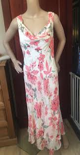 Cc Country Casuals Cream Pink Floral Print Silk Dress Size 16 Wedding Cruise Silk Print Dress Pink Wedding Shoes Wedding Dresses Corset