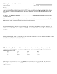 33 Average Atomic Mass Worksheet Worksheet Project List