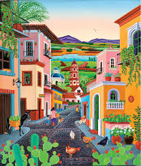 A Small Village From My Imagination Nature Art Prints Mexican Art Mexican Paintings