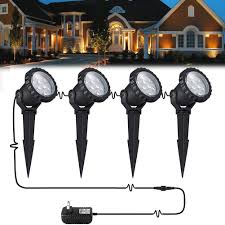 12w Led Landscape Light Outdoor Landscape Spotlights With Spike Stand 12v Low Voltage Landscape Lighting Ip66 Waterproof Garden Yard Trees Flags Pathway Lights Warm White 800lm 3000k 4pack Ul Plug Amazon Com