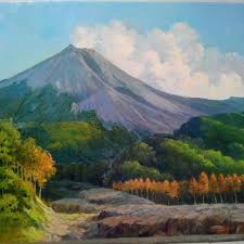 Objek lainnya adalah orang yang ada di atas jembatan, tengah menyaksikan keindahan gunung fuji yang merupakan gunung tertinggi di jepang. Lukisan Pemandangan Gunung Merapi Carousell Pemandangan Cat Air Lukisan Gambar Lanskap