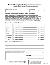 No person shall be subjected to vaccination, revaccination or immunization, who shall in writing object thereto on the. Medical Exemption Form Californians For Vaccine Choice Facebook