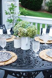 Black And White Deck Decor Summer Porch Outdoor Table Setting With Images Outdoor Table Settings Outdoor Table Decor Outdoor Tables