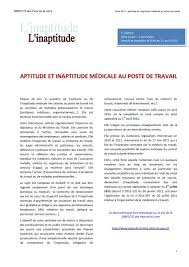Adaptation du travail à l'homme (aménagement du poste de travail). Inaptitude 2012 Conseiller Du Salarie 54