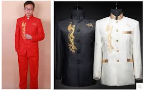 Simple sherwani wedding dress for men with gold embellished nehru jacket #8. Men S Clothing New Mens White Chinese Collar Suit Gold Dragon Embroidery Slim Fit Wedding Party Clothes Shoes Accessories Marykay Sv