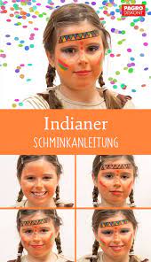 Das gesicht vollständig hautfarben grundieren und in rotbraun tönen. Kinder Schminken Pocahontas Kinder Schminken Indianer Schminken Kind Indianer Schminken