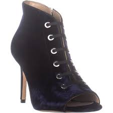 Enzo Angiolini Finlay Peep Toe Ankle Booties Dark Navy Black Velvet