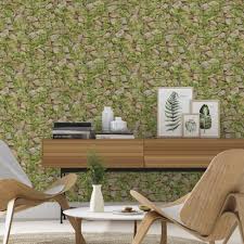 This modern designer wallpaper features a textured baroque damask pattern, textured to mimic the look of. Rasch Barbara Becker Stone Wall Pattern Wallpaper Faux Effect Vine Leaf Motif 476408 Grey Green I Want Wallpaper