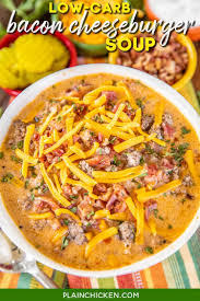This recipe for crockpot cheeseburger soup is so thick and hearty that it is like a chowder or stew with cheeseburger taste but made in the slow cooker! Slow Cooker Low Carb Bacon Cheeseburger Soup In 2021 Bacon Cheeseburger Soup Low Carb Slow Cooker Recipes Clean Eating Recipes For Dinner