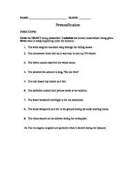Free Personification Worksheet Grades 6 7 8 Personification Worksheets Free Worksheets