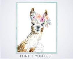 Llama Print Alpaca Wall Art Girl Nursery Decor Crown Animal Etsy Girls Wall Art Wall Art Decor Prints Kids Room Wall Art