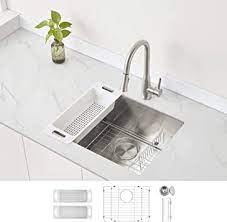 Made with 16 gauge stainless steel, this kitchen workhorse is one of the toughest and most durable sinks on the market. Modena Undermount Kitchen Sink Set 16 Gauge Stainless Steel 21 Inch Single Bowl Amazon Com