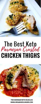 The Best Keto Parmesan Crusted Chicken Thighs Megan Seelinger Coaching Keto Chicken Thigh Recipes Parmesan Crusted Chicken Keto Recipes Easy
