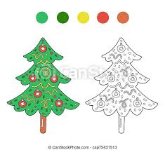A coloring page of holly leaves forming a capital c. Coloring Page Outline Of Cartoon Cute Christmas Tree Monochrome And Colored Versions Coloring Book For Kids Vector Drawing Canstock