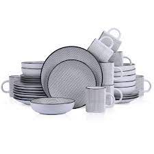 Amazon.com | Stone Lain Daisy Stoneware 32-piece Round Dinnerware Set,  Daisy - White and Black: Dinnerware Sets