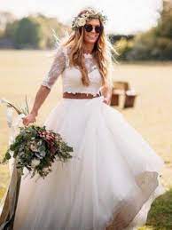 Two Piece Wedding Dresses Scoop Sweep Train Romantic Half Sleeve Lace Bridal Gown Jkw253 Crop Top Wedding Dress Lace Bridal Gown 2 Piece Wedding Dress