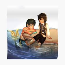 Fine i have a crush on percy jackson, you happy now? Pegatina Percy Jackson Y Nico Di Angelo Mermaid Au De Allarica Redbubble