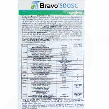 Bravo 500 sc este un fungicid cu actiune de contact, destinat combaterii unui numar mare de ciuperci patogene la legume, pomi fructiferi si culturi de camp. Bravo 500 Sc 20 Ml Syngenta Nexles Espana