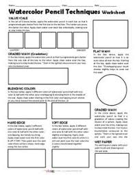 Watercolor Pencil Techniques Worksheet From Createartwithme On Teachersnotebook Com 1 Page Wa Watercolor Pencils Techniques Art Handouts Art Worksheets
