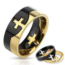 Black And Gold Ring Mens Crowning Cross Two Piece Two Tone Black And Gold Ip Stainless Steel Cross Men S Puzzle Ring Black Gold Ring Black Gold Jewelry Rings For Men