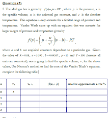 Enter the values, leaving blank the variable you wish to solve for Solved Question 3 2 The Ideal Gas Law Is Given By F V Chegg Com