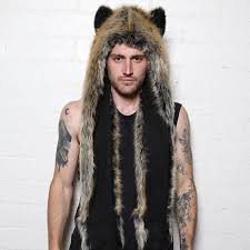 2016 New Grey Bear Hoods Cute Animal Faux Fur Hat Cap Mens Fashion Warm Animal Fur Hats With Gloves Faux Fur Hood Faux Fur Hat Wolf Hat