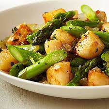 Scallop And Asparagus Saute With Lemon Thyme Recipes Scallop Recipes Healthy Dinner Recipes