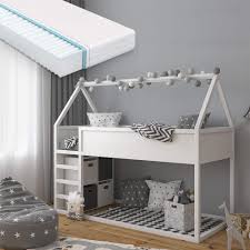 90x200 cm betragen die maße eines gängigen kinderbettes oder jugendbettes. Vitalispa Pinocchio Haus Hochbett Weiss Inkl Matratze Und Lattenrost 90x200 Cm Erle Massiv Fur 389 90 Check24
