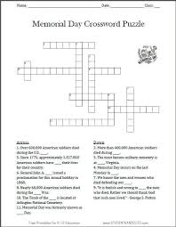 Memorial Day Crossword Puzzle Student Handouts Memorial Day Reading Printables Memories