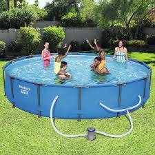 Bestway Steel Pro 14 Ft Round X 33 In Deep Above Ground Pool Package 56597e The Home Depot Best Above Ground Pool In Ground Pools Pool
