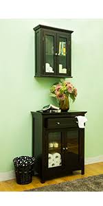 Amazon Com Glitzhome 68 25 Inch Wooden Bathroom Floor Storage Cabinet Multifunctional Cabinet With Glass Double Doors And Adjustable Shelf Home Kitchen