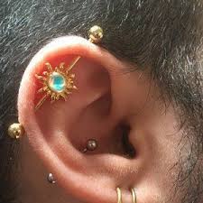 16g 14g sun 14kt gold industrial barbell scaffold piercing etsy earings piercings emo jewelry cute ear piercings