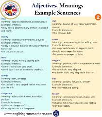 Adjectives Meanings Example Sentences In English Common Adjectives Adjectives Adjective Words