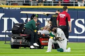 Athletics starter chris bassitt was hit by a line drive in what appeared to be on the right side of his face off the bat of chicago white sox' brian goodwin in the bottom of the second inning. P5ejbe26y Ep3m