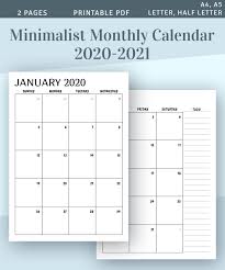 Printable Calendar Monthly 2020 2021 Month On Two Page Etsy In 2020 Monthly Calendar Printable Monthly Calendar Monthly Calendar Template