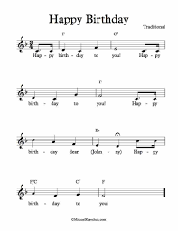 Image of happy birthday fanfare trumpet trio by mildred hill patty. Happy Birthday To You Free Lead Sheet In F Major Happy Birthday Music Happy Birthday Guitar Saxophone Sheet Music