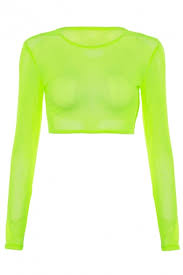 Crop top, shirt, sheer, brown, green, blue, y2k, long sleeve, button up. Stylish Green Girls Long Sleeve Crew Neck Sheer Mesh Slim Fit Crop T Shirt For Party Beautifulhalo Com