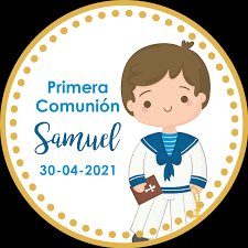 Kits imprimibles de primera comunión para varones. Pegatina Comunion Nino Circular Con Nombre Tenvinilo