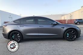 model 3 wrapped in 3m satin dark gray wrap bullys vinyl wrap car grey car car wrap