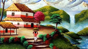 How To Paint Mountain Village Scenery Painting Beautiful Mountain Village Scenery Drawing Youtube Landscape oil painting fine arts gallery how drawing seanry to draw a mountain landscape with oil pastel long.
