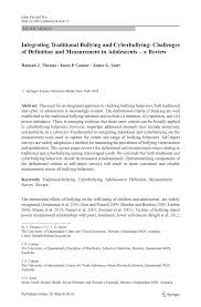 Pdf Integrating Traditional Bullying And Cyberbullying Challenges Of Definition And Measurement In Adolescents A Review